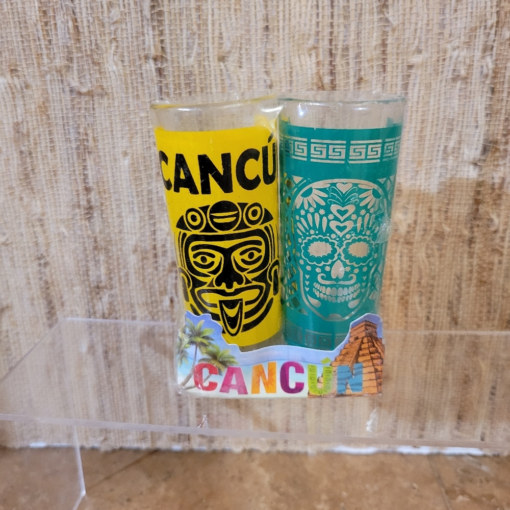 Cancun Souvenier Tall  Shot Glasses 2 In original packaging